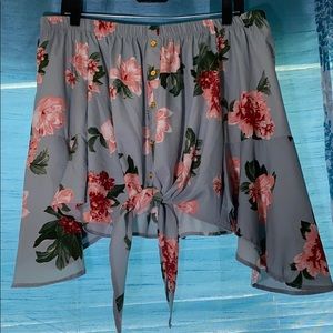 Baby Blue Floral Off-the-Shoulder long sleeve Sz S